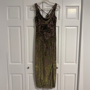 Taylor Purple and Green Spaghetti Strap Midi Gown